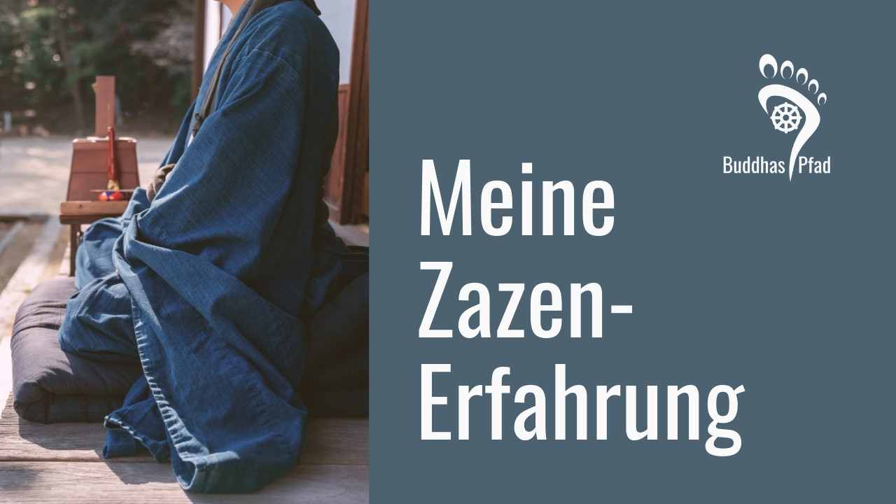 Person in traditionellem Gewand sitzt in Zazen-Meditation im Freien in Japan